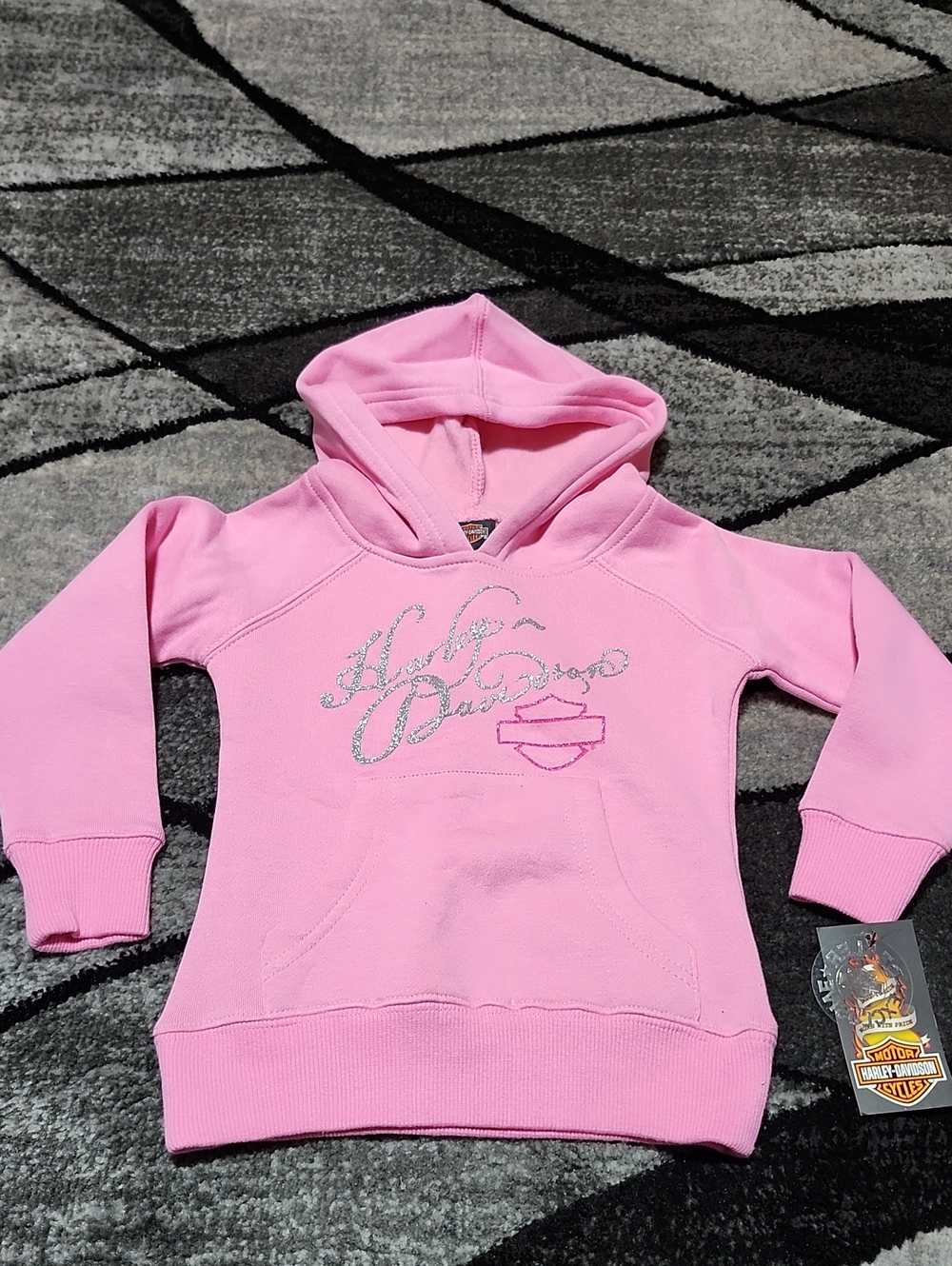 HARLEY DAVIDSON PINK GLITTER BAR & SHIELD LOGO FLEECE HOODIE SWEATSHIRT